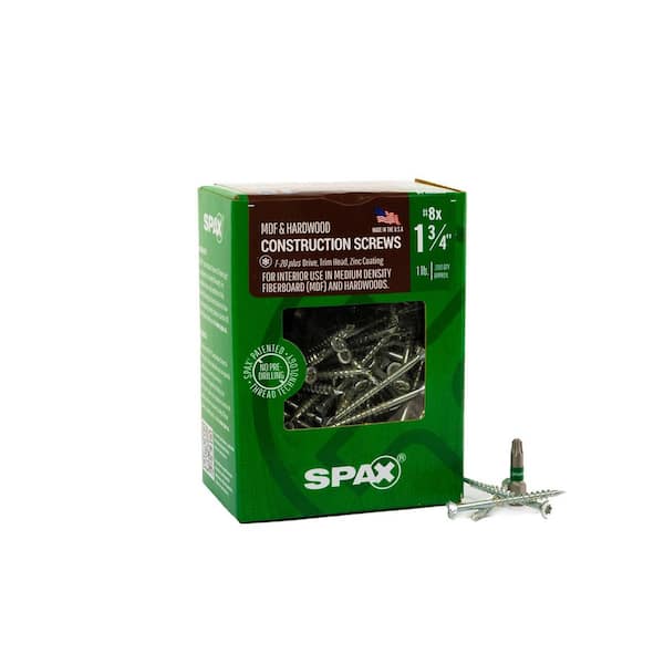 SPAX #8 x 1-3/4 in. T-Star Plus Trim Head Zinc Medium Density Fiberboard  (MDF) Screw (200 per Box) 4351010400454 - The Home Depot