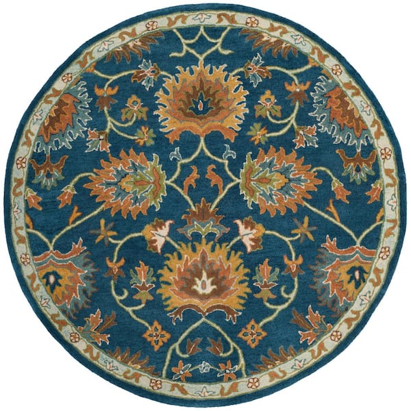 Heritage 8 ft. x 8 ft. Navy Border Floral Round Area Rug