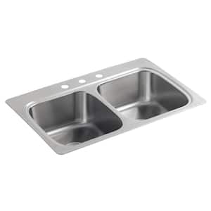 Verse Drop-In Stainless Steel 33 in. 3-Hole 50/50 Double Bowl Kitchen Sink