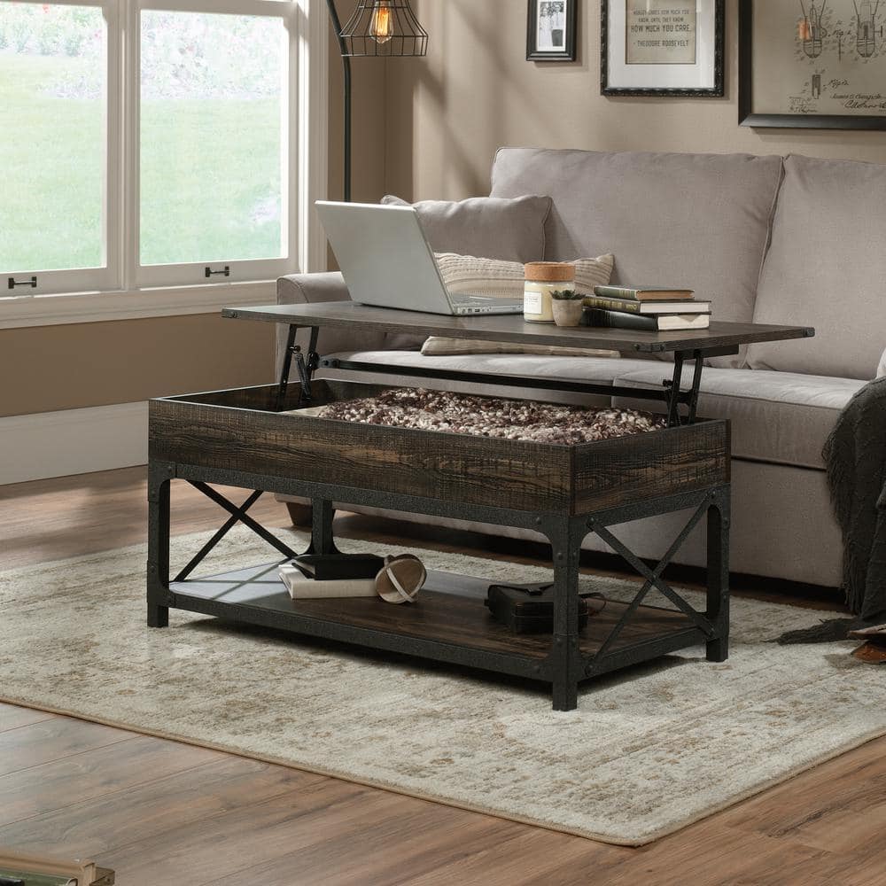 Carbon Oak and Metal Lift-Top Coffee Table with Storage