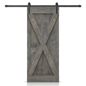 X Series 36 in. x 84 in. Weather Gray Stained DIY Solid Knotty Pine Wood Interior Sliding Barn Door with Hardware Kit