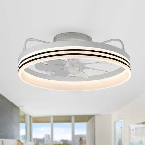 Oaks Aura 20 in. LED Indoor White Bladeless App Control Smart Low Profile Ceiling Fan Flush Mount Dimmable Lighting for Bedroom