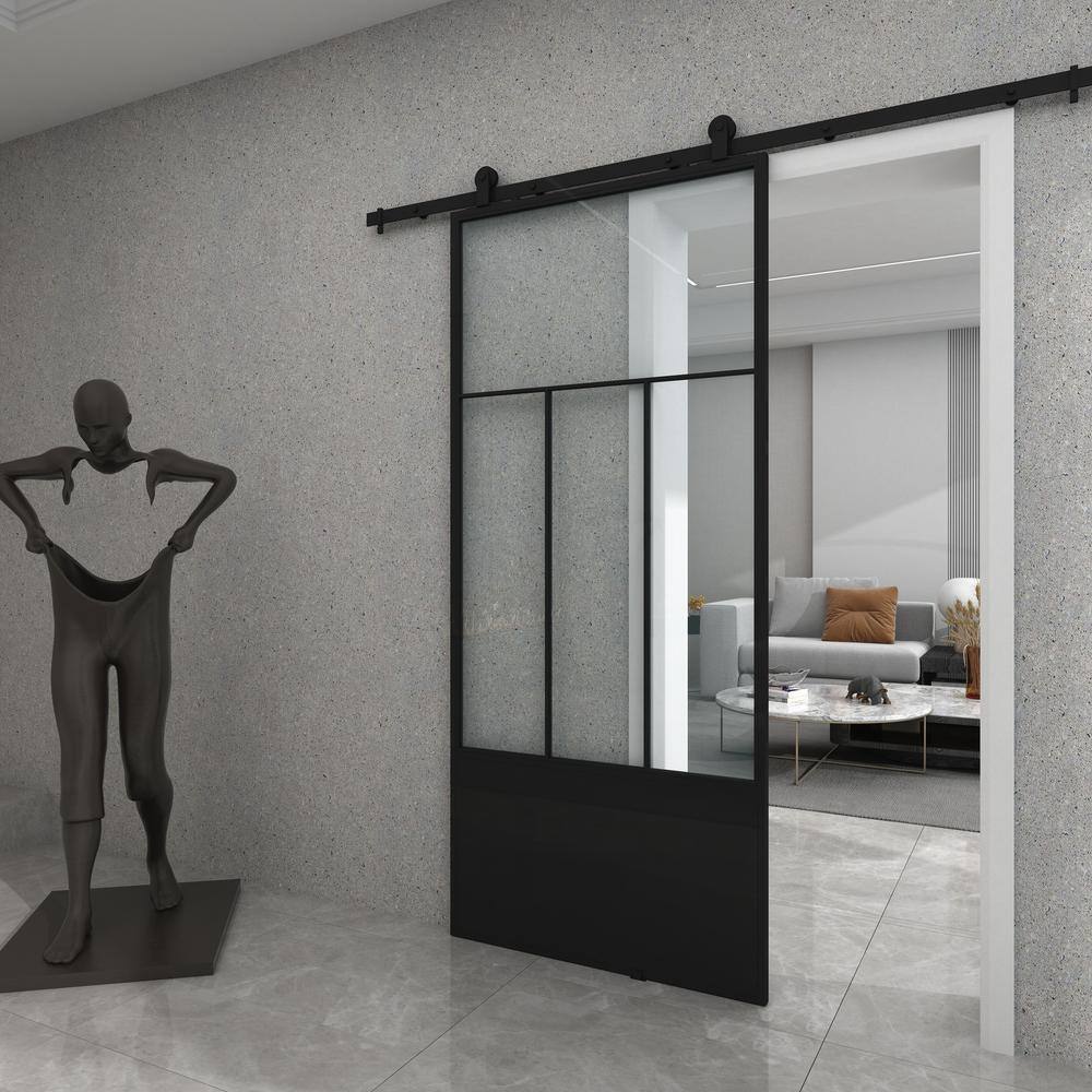 Division 37'' x 84'' Clear Glass Black Metal Sliding Barn Door