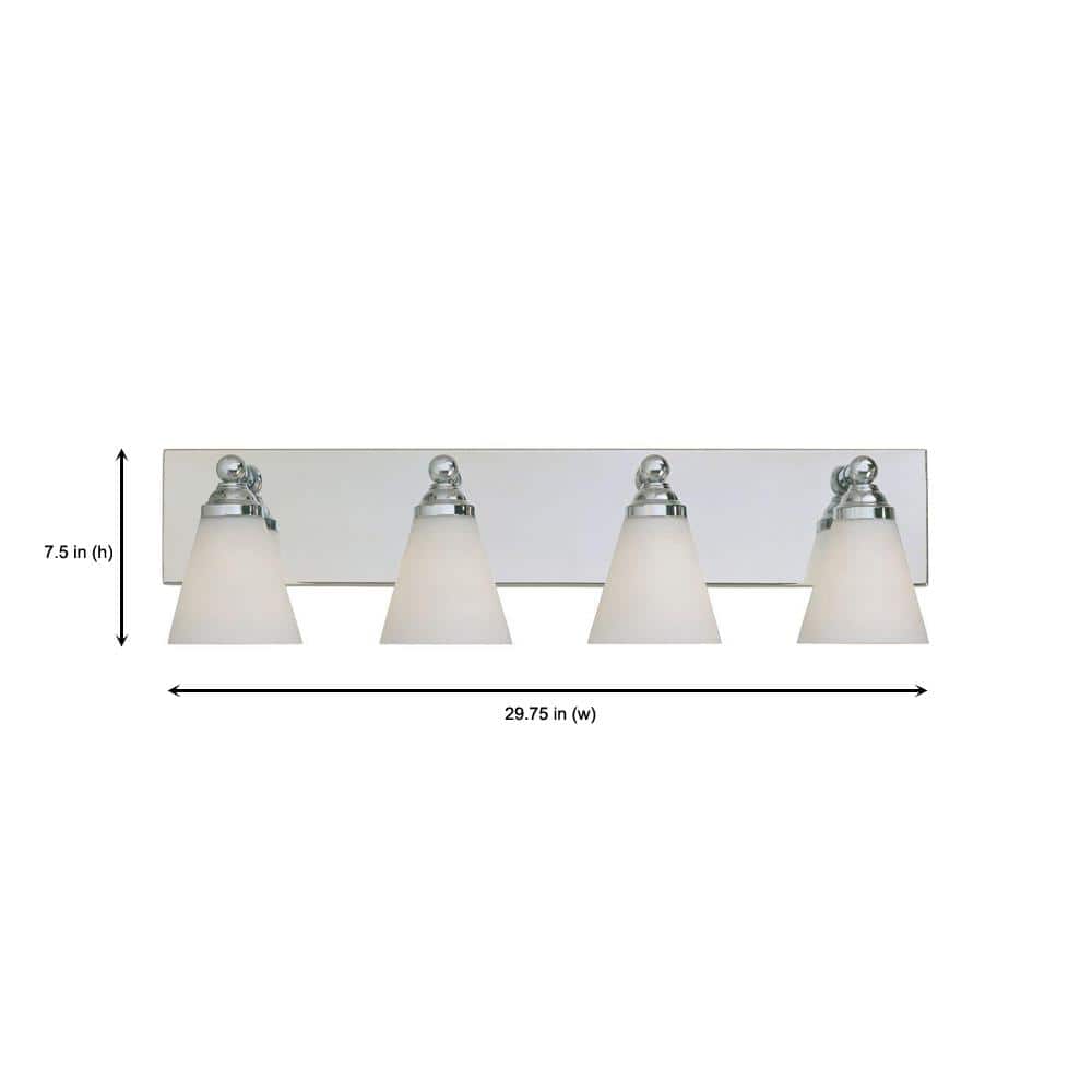 Hudson Elegant Chrome 4-Light Bathroom Wall Fixture with White Opal Glass