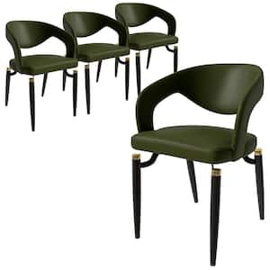 4-Piece Leather Dining Chairs Ergonomic Curved Open Back Design in Black Iron Entice Collection in Green