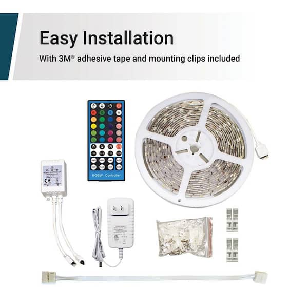 16 in. LED RGB Color Tape Light, Integrated LED Cut and Connect, 12 in. Whip (1-Pack)