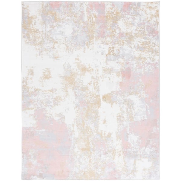 Bayside Ivory/Gray Pink 7 ft. x 9 ft. Machine Washable Rustic Marble Area Rug