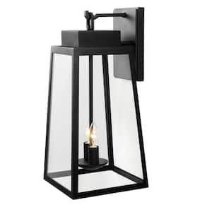 Corbin Extra Large 25 in. Modern 2-Light Black Hardwired Outdoor Tapered Wall Lantern Sconce with Clear Glass