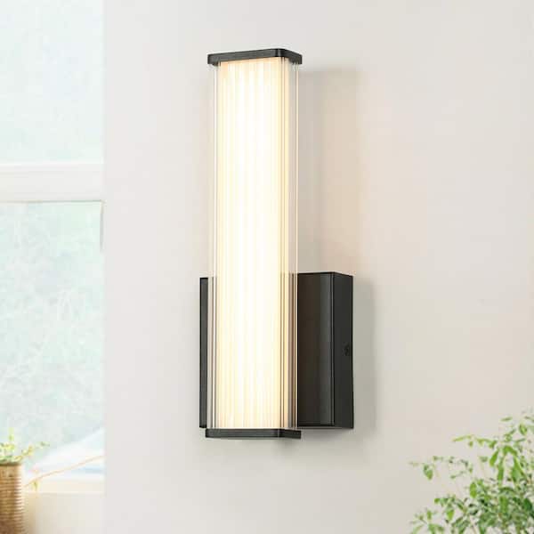 11.8 in. 1-Light Black Integrated LED 15-watt Rectangle Vanity Light with Clear Acrylic Shade and 5 CCT for Living Room