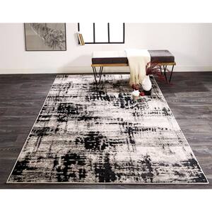 Orin Ivory Bone/Black 10 ft. x 13 ft. Abstract Polyester Area Rug