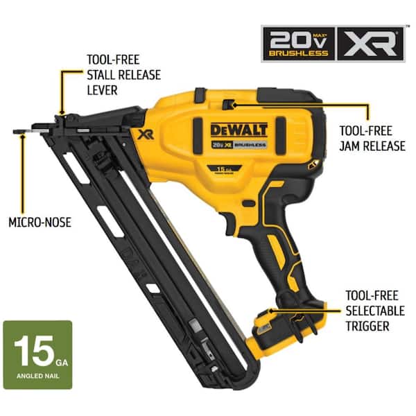 20V MAX XR Lithium-Ion 15-Gauge Cordless Finish Nailer with (2) 2.0Ah Batteries, Charger and Bag