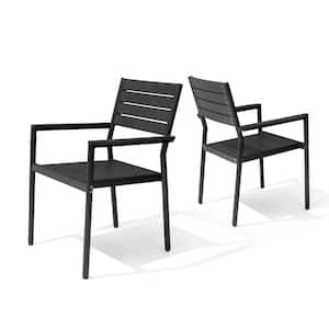 Stackable Armchair Modern Aluminum Patio Outdoor Dining Chair (2-Pack)