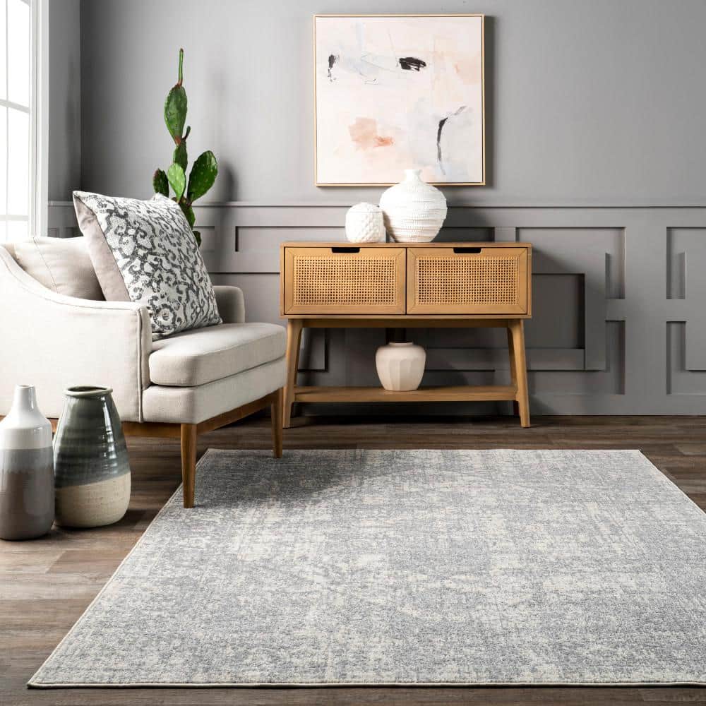 Gray Rectangular Vintage Medallion Synthetic Area Rug