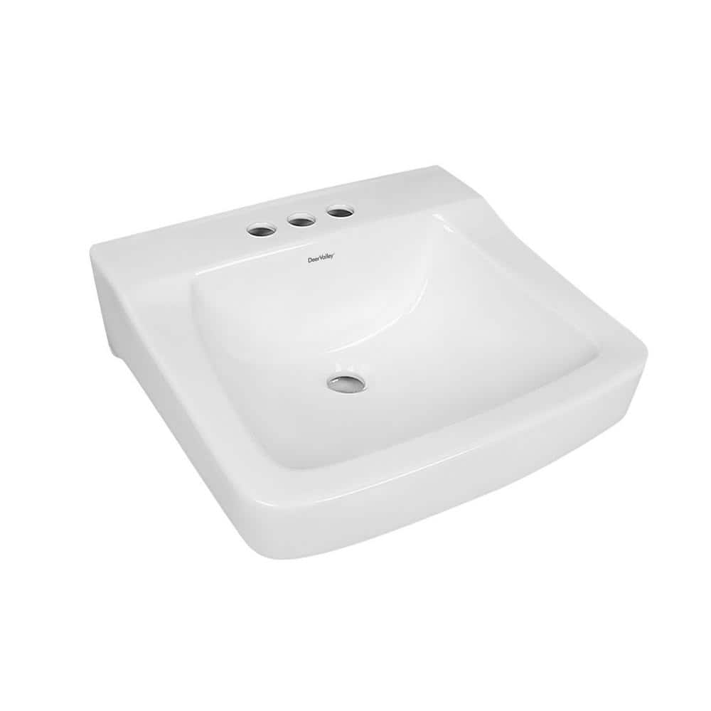19'' White Ceramic Wall-Mount Bathroom Sink with Faucet Hole
