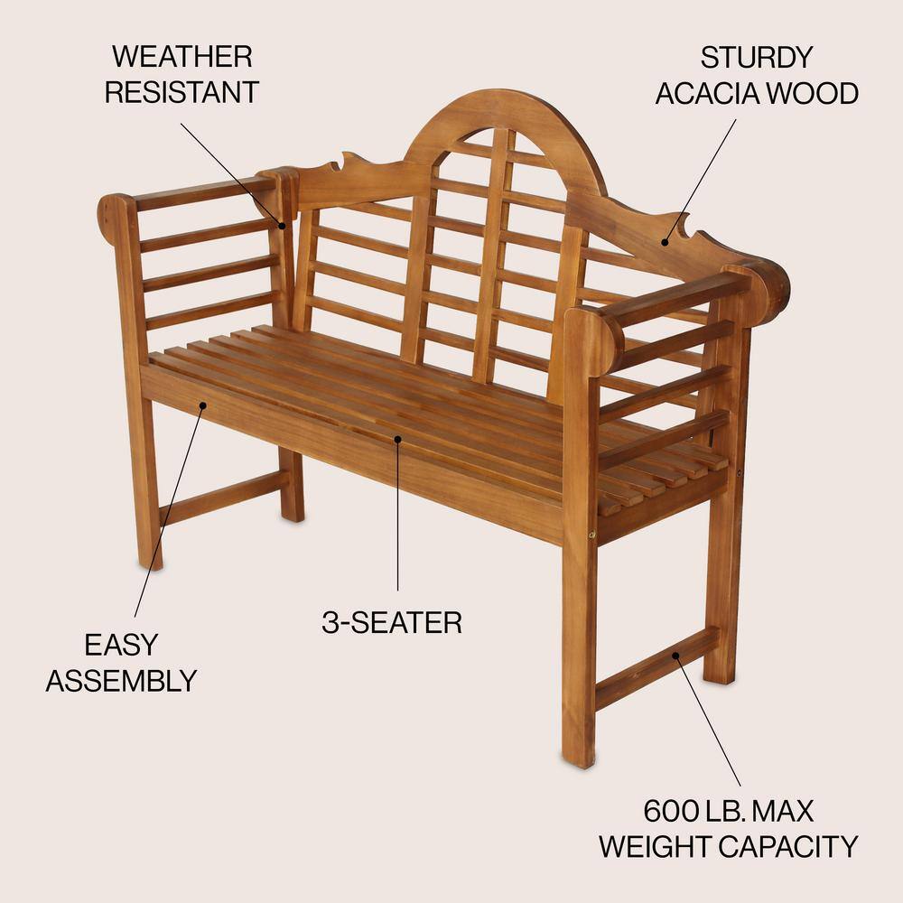 Lutyens Teak Acacia Wood 3-Seat Arched Garden Bench