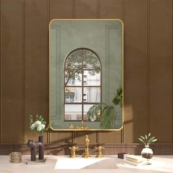Cosy 24 in. W x 36 in. H Rectangular Framed Wall Bathroom Vanity Mirror in Brushed Gold