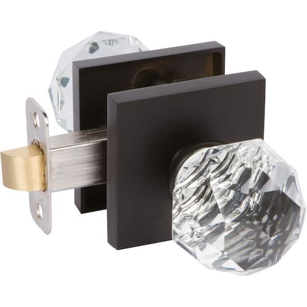 DELANEY HARDWARE Bravura Premium Crystal Ball Black Hall/Closet Door Knob with Modern Square Rosette