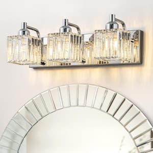 Orillia 18.7 in. 3-Light Chrome Bathroom Vanity Light with Crystal Shades