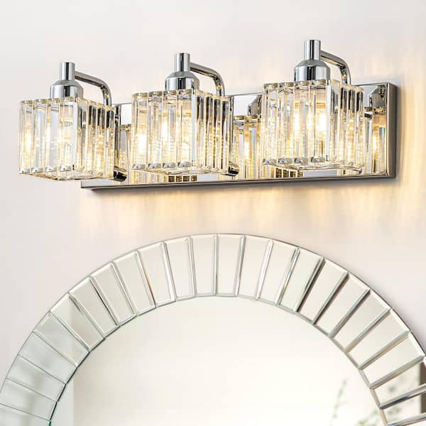 EDISLIVE Orillia 18.7 in. 3-Light Chrome Bathroom Vanity Light with Crystal Shades