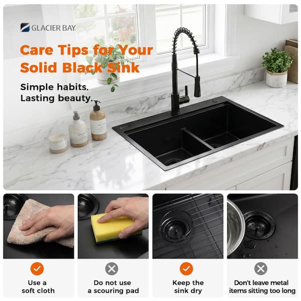 Glacier Bay 33 in. Drop-In Double Bowl 18 Gauge Black Stainless