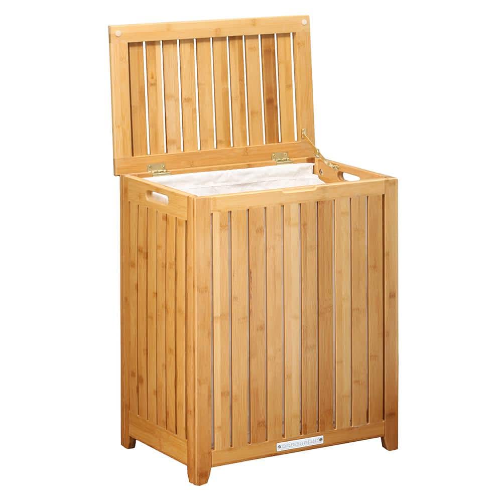 Rectangular Light Wood Bamboo Laundry Hamper with Lid