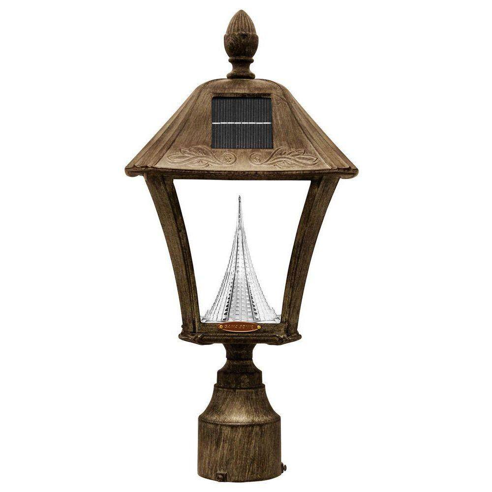 Gama Sonic Baytown Weathered Bronze Outdoor Solar Post Light With 3 In Fitter Pier And Wall Mounts Bright Warm White Led Gs 106fpw Wb The Home Depot Gama Sonic Baytown Weathered Bronze, Outdoor Lamp Post Lights Solar