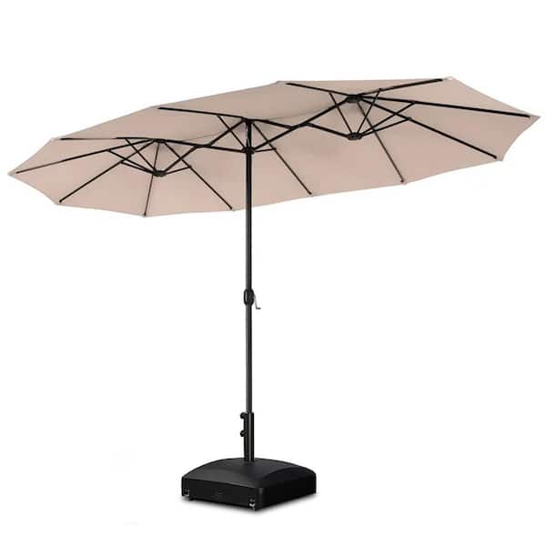 SUNRINX 13 ft. Market Patio Umbrella 2-Side in Beige with Mobile Base