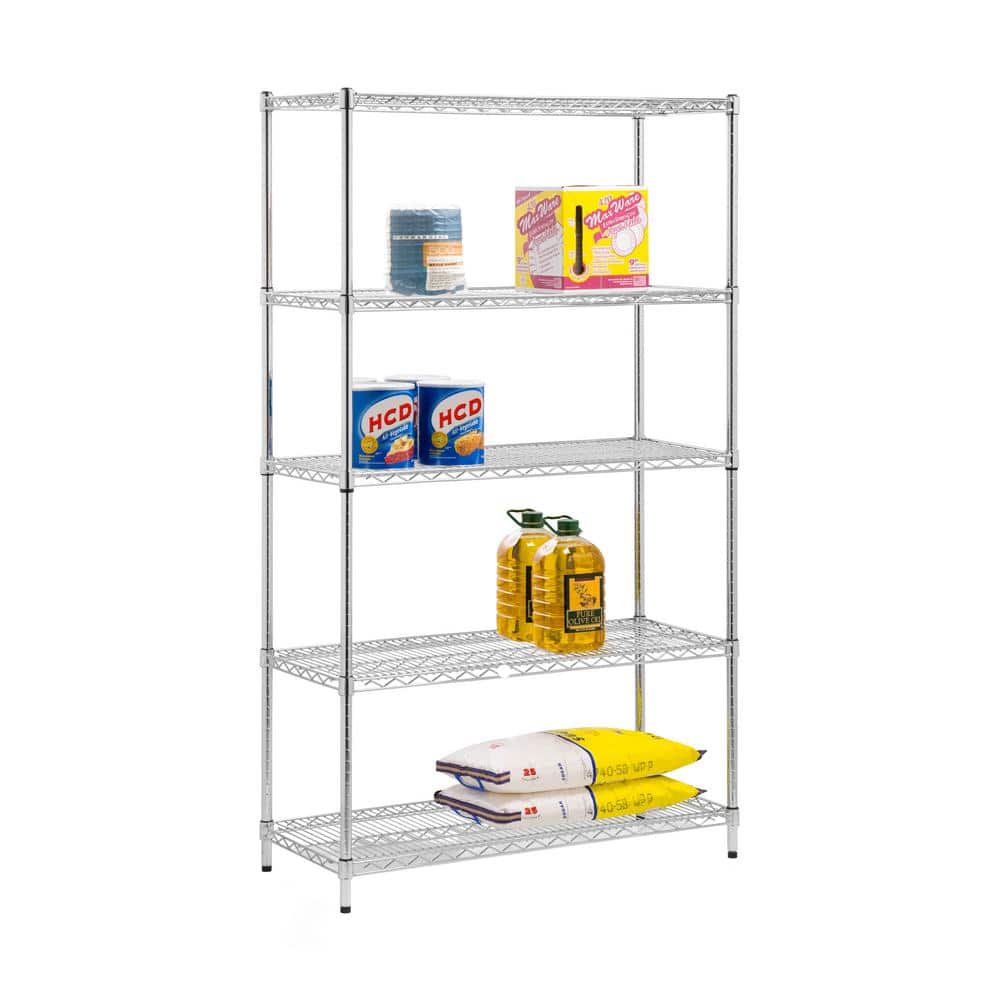 Chrome Heavy Duty Steel 5-Tier Adjustable Shelving Unit, 42'' W