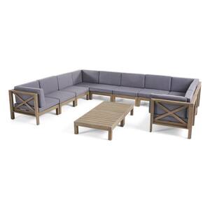 Hadlee Gray 12-Piece Wood Outdoor Sectional Set with Dark Gray Cushions