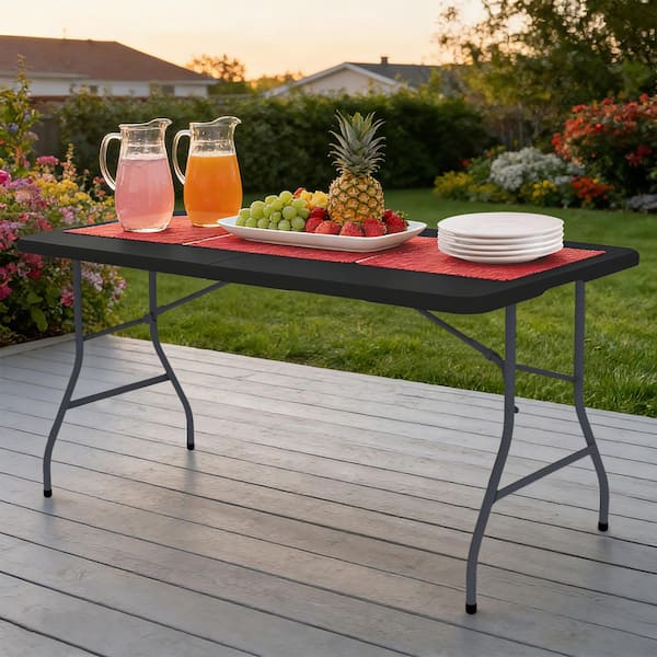 Folding Table 8 ft. Heavy Duty Fold-in-Half Plastic Table Portable Utility for Multiple Occasions