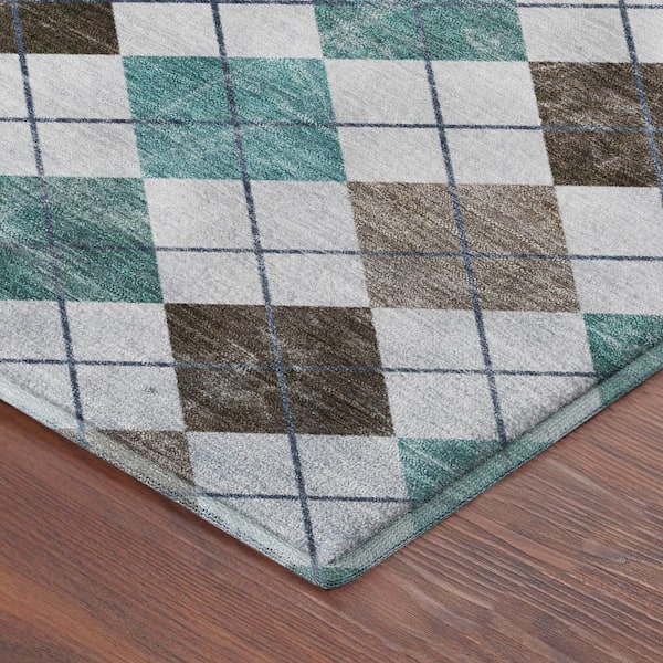 Mayfield Premium Machine Washable Abstract AMF2237 Teal 10 ft. x 14 ft. Area Rug