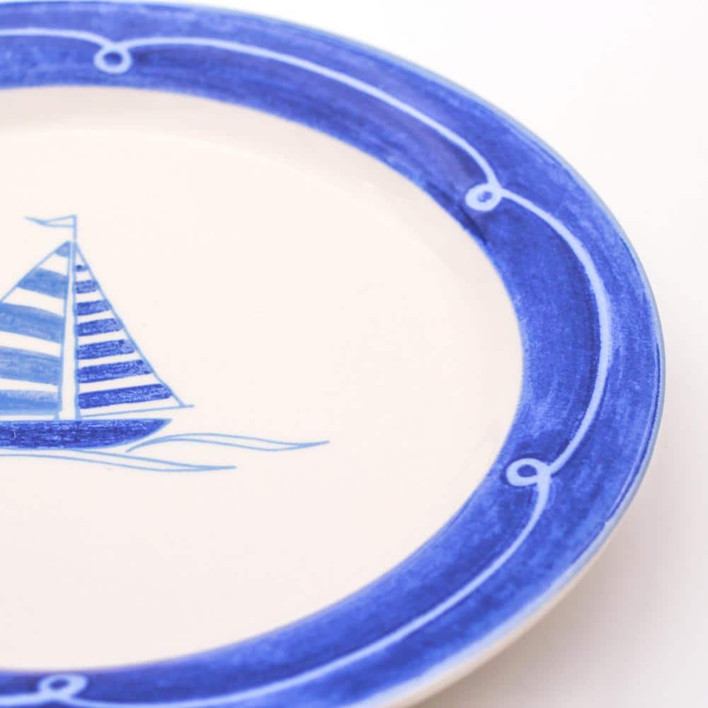 Nautical Blue and White Ceramic Salad Plates Set