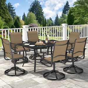 7-Piece Patio Dining Set with a 28.4 in. H Metal Table and 6 Rotating Dining Chairs Outdoor Dining Ensemble