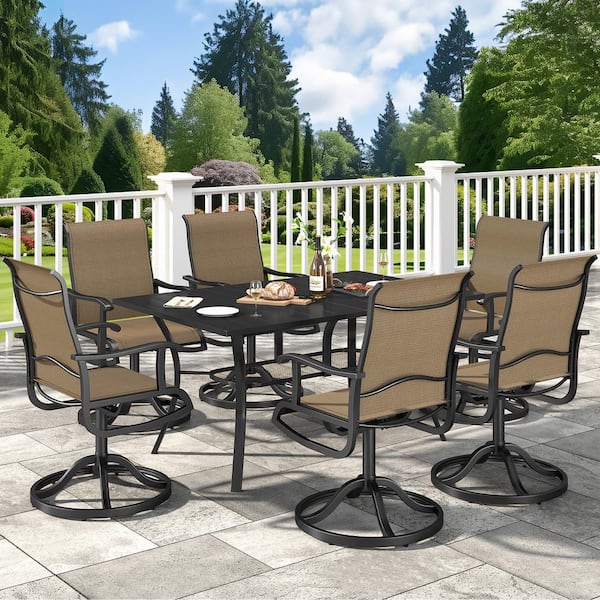 7-Piece Patio Dining Set with a 28.4 in. H Metal Table and 6 Rotating Dining Chairs Outdoor Dining Ensemble