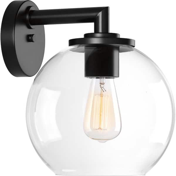Progress Lighting Globe Lanterns Collection 1-Light Matte Black Clear Glass Farmhouse Outdoor Wall Lantern Light