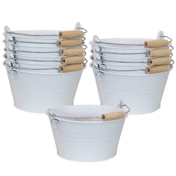 Sunnydaze Galvanized Steel Bucket Planter with Handle - White - Set of 10