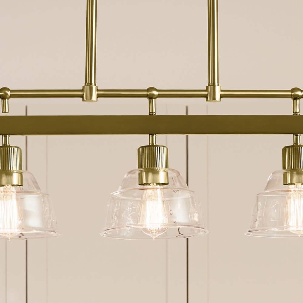 Eastmont Brushed Brass 5-Light Linear Chandelier with Clear Glass Shades