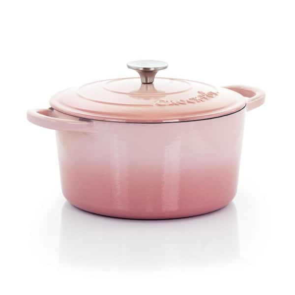Crock-Pot 5 Quart Round Enamel Cast Iron Covered Dutch Oven Cooker, Blush  Pink