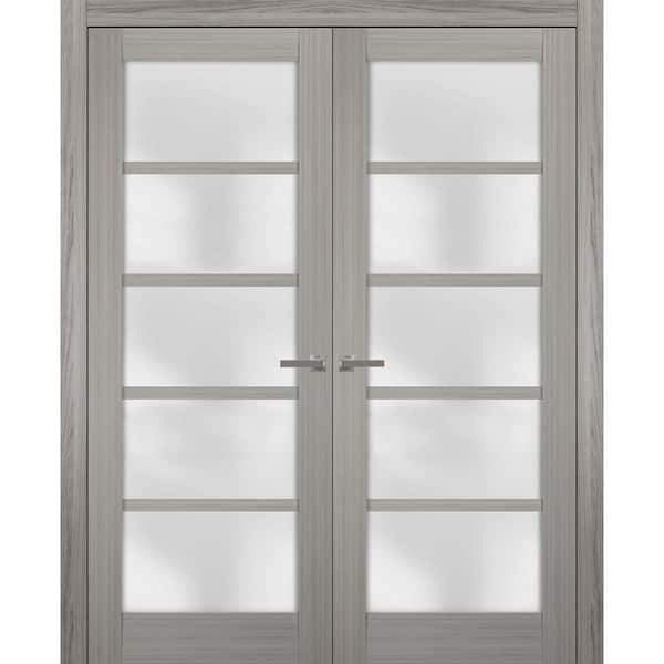 60 in. x 80 in. 2 Panel Gray Ash Finished MDF Sliding Door with Hardware