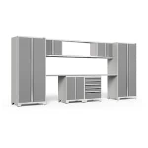 Pro Series 184 in. W x 84.75 in. H x 24 in. D 18-Gauge Steel Garage Cabinet Set in Platinum (9-Piece)