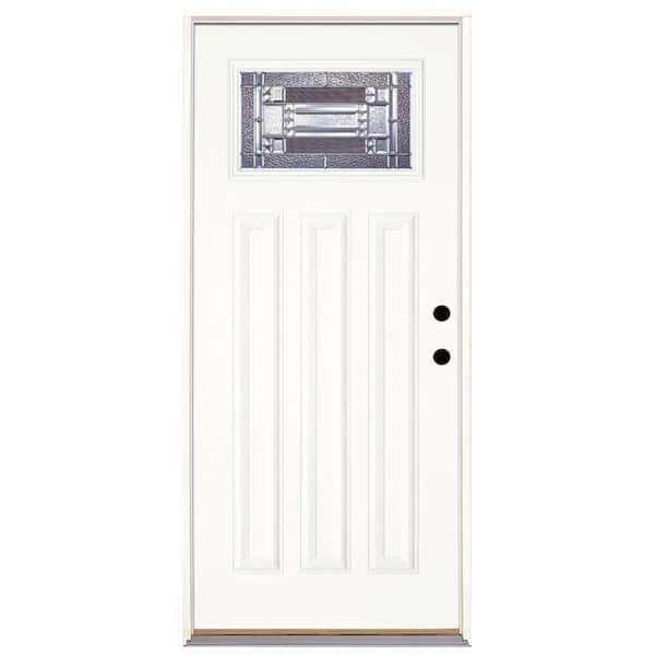 Feather River Doors 37.5 in. x 81.625 in. Preston Zinc Craftsman Unfinished Smooth Left-Hand Inswing Fiberglass Prehung Front Door