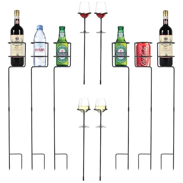 Heavy Duty Steel Outdoor Drink Holder Stakes 10-Pack, Yard Holders for Picnics and Beach, 6 Pack with 4 Goblet Holders