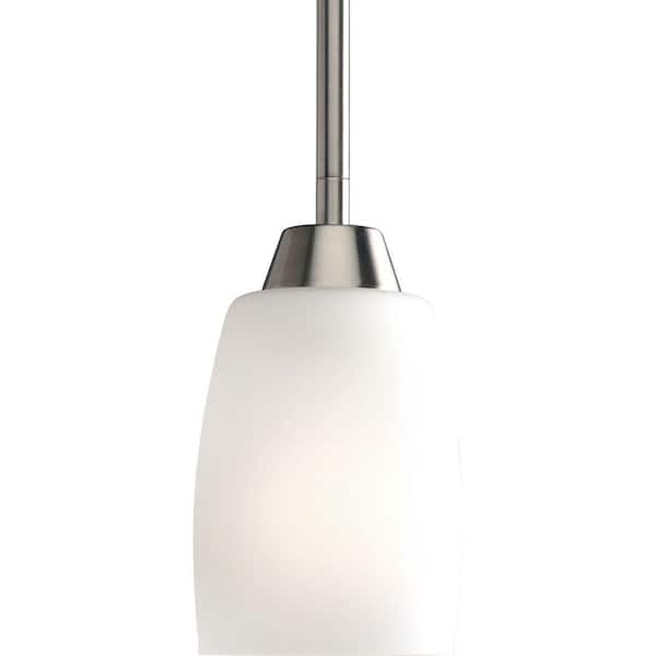 Progress Lighting Wisten 4 in. 1-Light Brushed Nickel Modern Mini Pendant Light with Etched Glass Shade for Kitchens