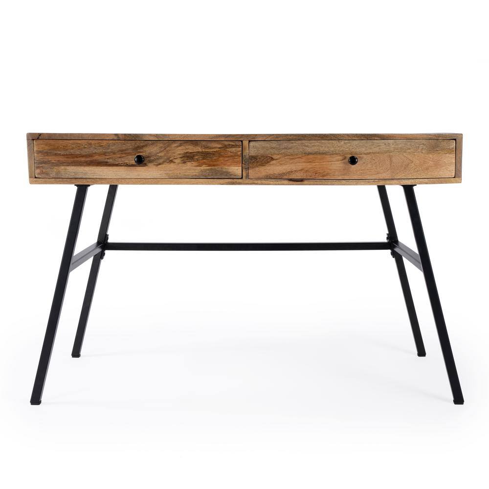 Modern Industrial Black Iron and Mango Wood Desk with Drawers
