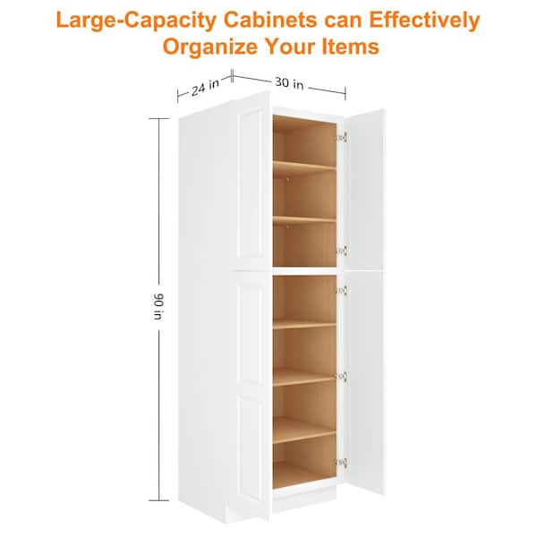 30 in. W x 14 in. D x 72.4 in. H White MDF Freestanding Ready to Assemble Kitchen  Cabinet Storage with 4 Doors wywymnjmnj-24 - The Home Depot