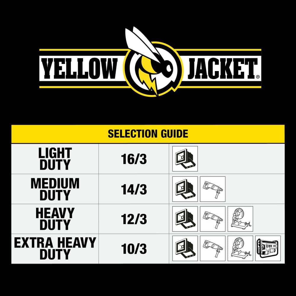 Yellow Jacket 50 ft. 12/3 SJTW Multi-Outlet (3) Outdoor Heavy-Duty 15 Amp Contractor Extension Cord with Power Light Block 64824201