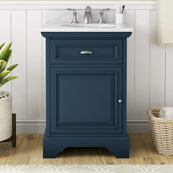 Home Decorators Collection Sadie 25 in. Single Sink Smokey Blue Bath Vanity with White Marble Top (Assembled)