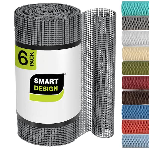 Smart Design Classic Grip Graphite Gray 18 in. D x 360 in. L Sold Non-Slip, Drawer and Shelf Liners (6-Pack)