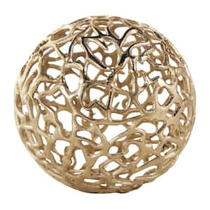 Gold Aluminum Decorative Ball Orbs and Vase Filler with Open Lattice Work (2- Pack)