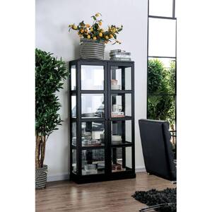 Transitional Black Wooden Curio Cabinet with Two Glass Doors and Four Shelves